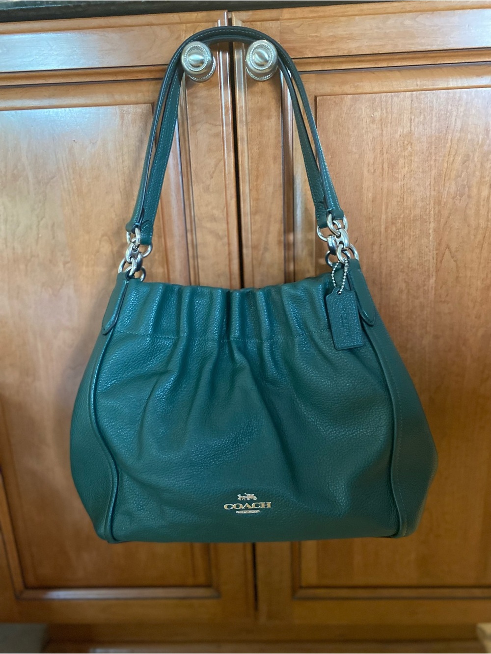 Coach Teal Green Pebbled Leather Shoulder Bag with Gold Hardware